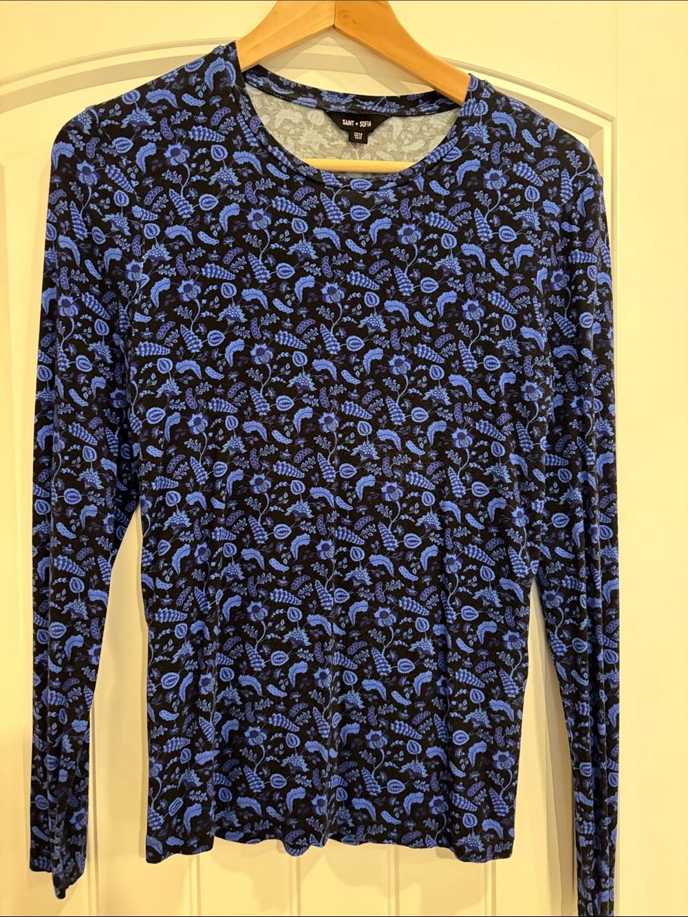 Saint + Sofia Blue Floral Long Sleeve Top